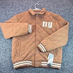 G-NET Quilted Varsity Jacket Snap Front Logo Accents Brown/Ecru Men’s L